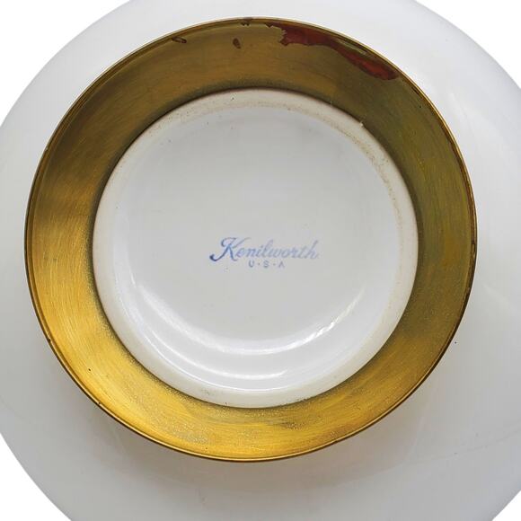 Large Kenilworth White Bowl Brass Pedestal Homer Laughlin 10" Vintage 1950s Dish - Picture 7 of 11